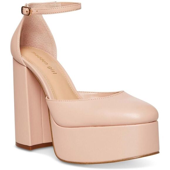 Madden Girl Shoes - Madden Girl Womens Dion Block Heel Ankle Strap Platform Heels Light Tan Blush 8